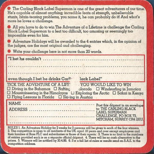 Carling Beer Mat