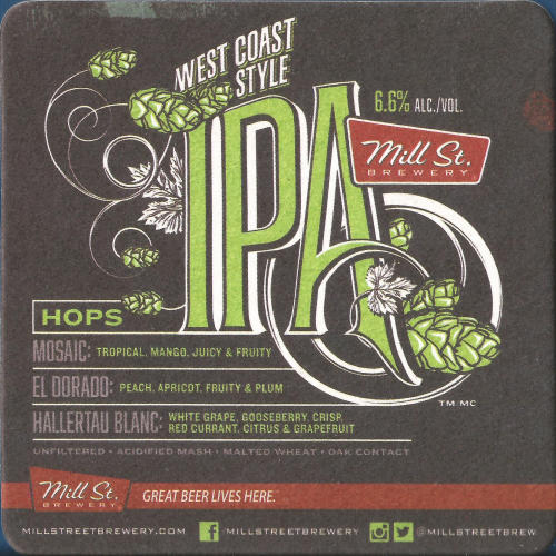 Mill St West Coast Style IPA Beer Mat 1 Back
