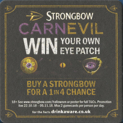 Strongbow Carnevil Beer Mat 3 Back