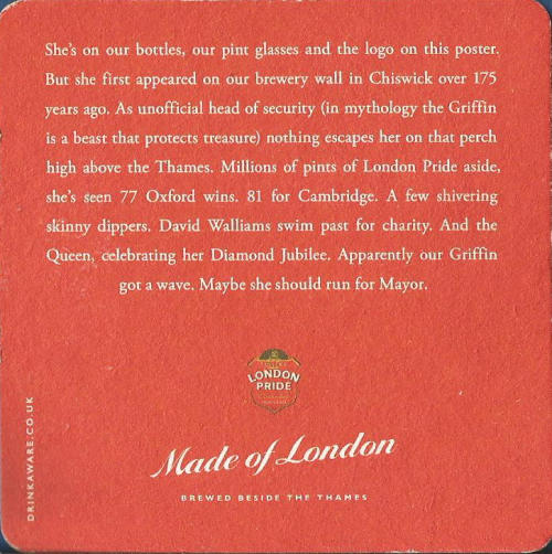 London Pride Beer Mat 3 Back