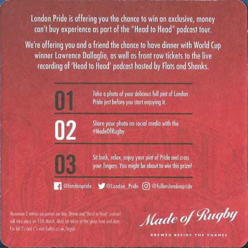 London Pride Beer Mat 3 Back