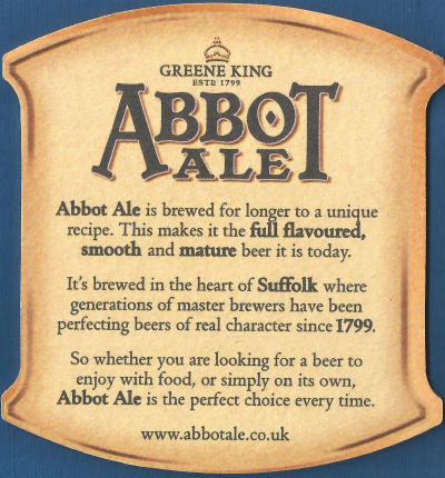 Greene King Abbot Ale Beer Mat 2 Back