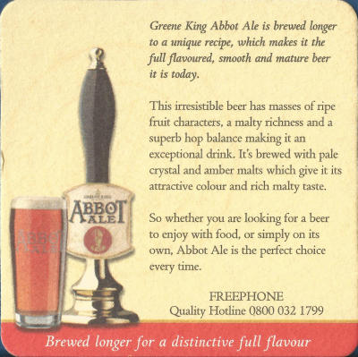 Greene King Abbot Ale Beer Mat 3 Back
