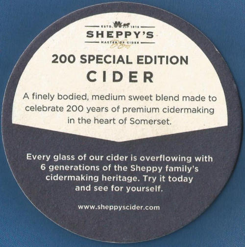 Sheppy's Beer Mat 2 Back